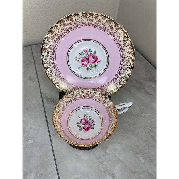 Pink Royal Stafford Teacup and Saucer, Antique Tea Cups Vintage Floral - Picture 1 of 13